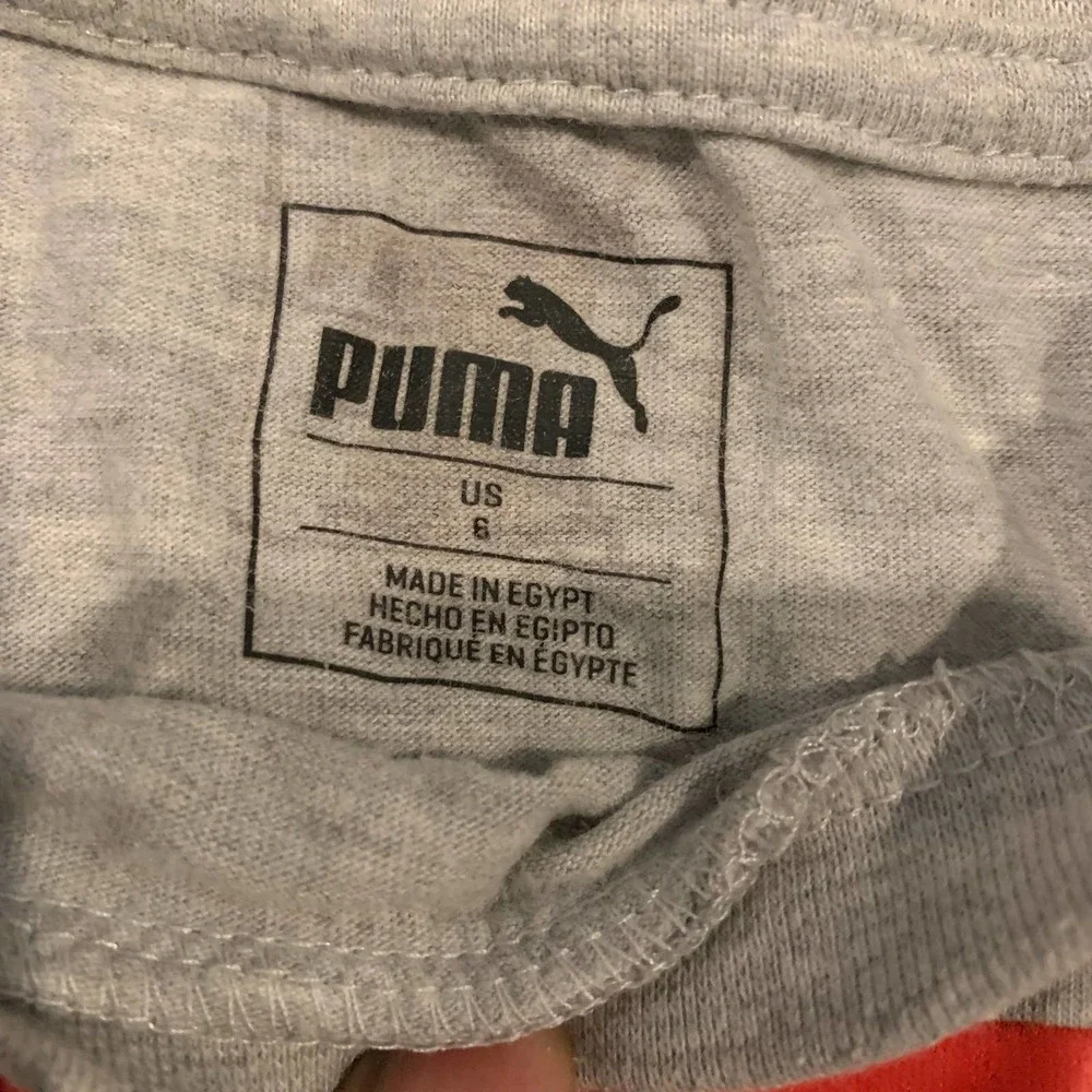 Puma Gray Heather Red Box Logo Graphic T-Shirt Boy's Size 6 Short Sleeve‎ Tee